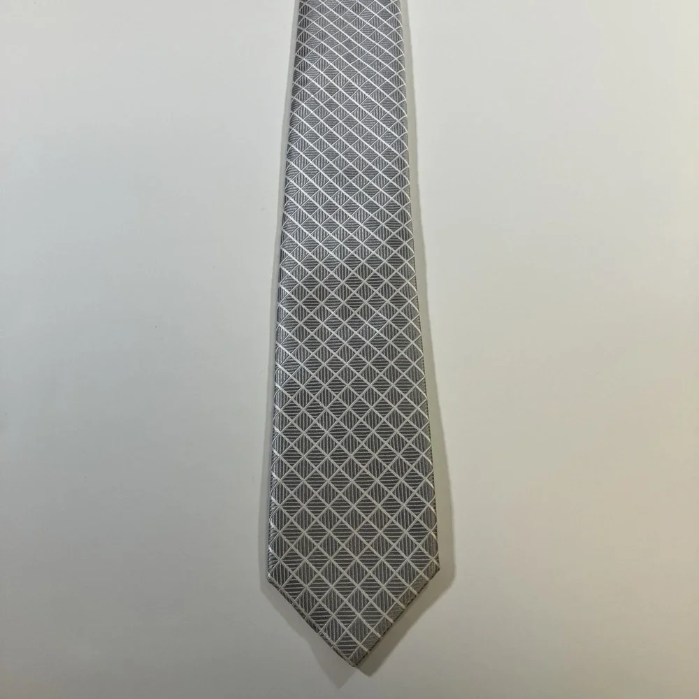 Robert Talbott Silver Diamond‎ Lattice Geometric Silk Necktie Made in USA